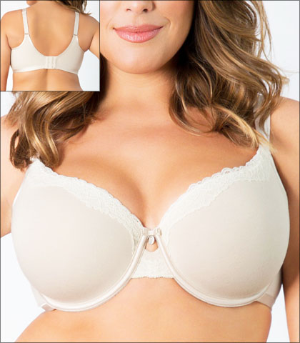Curvy Couture Cotton Luxe Bra Underwire Anti-Microbial Fabric Keyhole Detail Lace Style 1125-NAT
