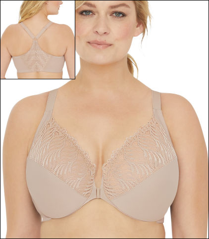 Glamorise Womens Lacey T-back Front-closure Wonderwire Underwire