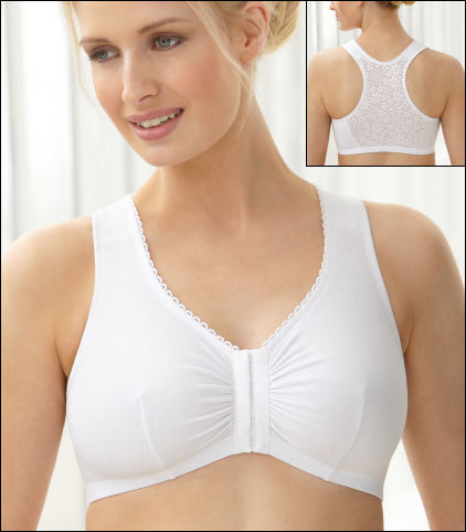 Glamorise Womens Front-closure Cotton T-back Comfort Wirefree Bra