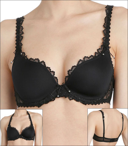 Marie Jo Jane Bra Underwire Heart Shaped Plunge Convertible Seamless Padded Embroidered Lace Style 0101336