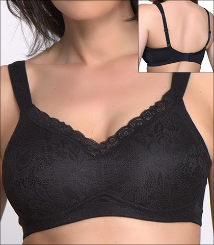 QT Intimates Cotton Pockets Lace Padded Bra with Pocket Style 15186X